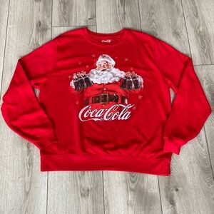 Christmas Oversized Sweatshirt Coca-Cola Women’s Med Red Santa Super Soft! NWOT